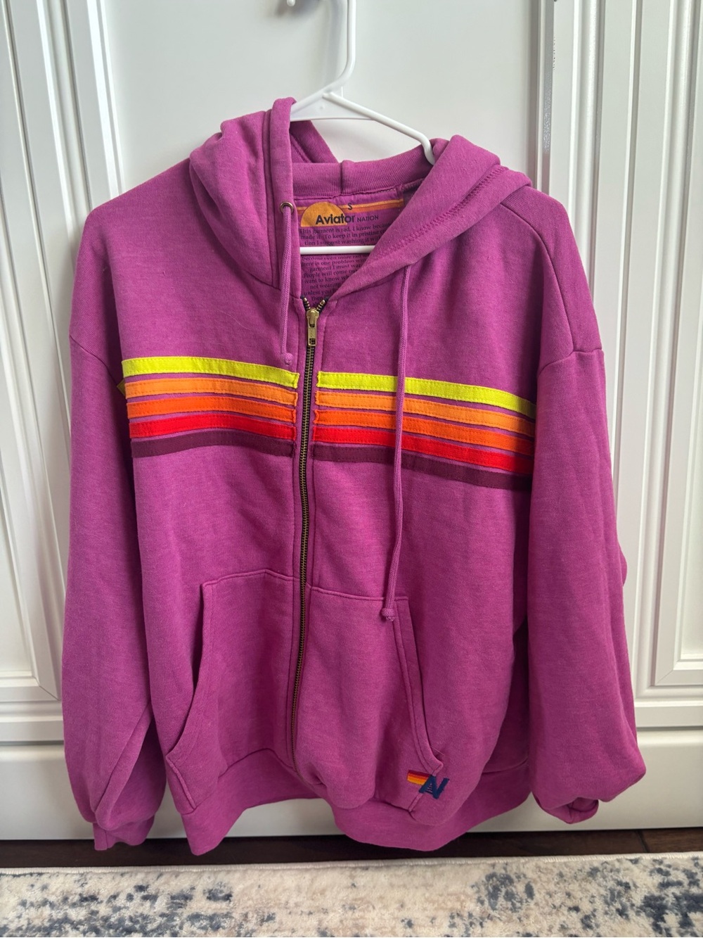 New Aviator Nation  Purple pink Zip-Up Hoodie with Rainbow Stripe small